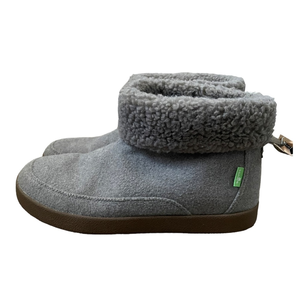 SANUK Roll Top Shearling Gray Bootie Slippers Size 7